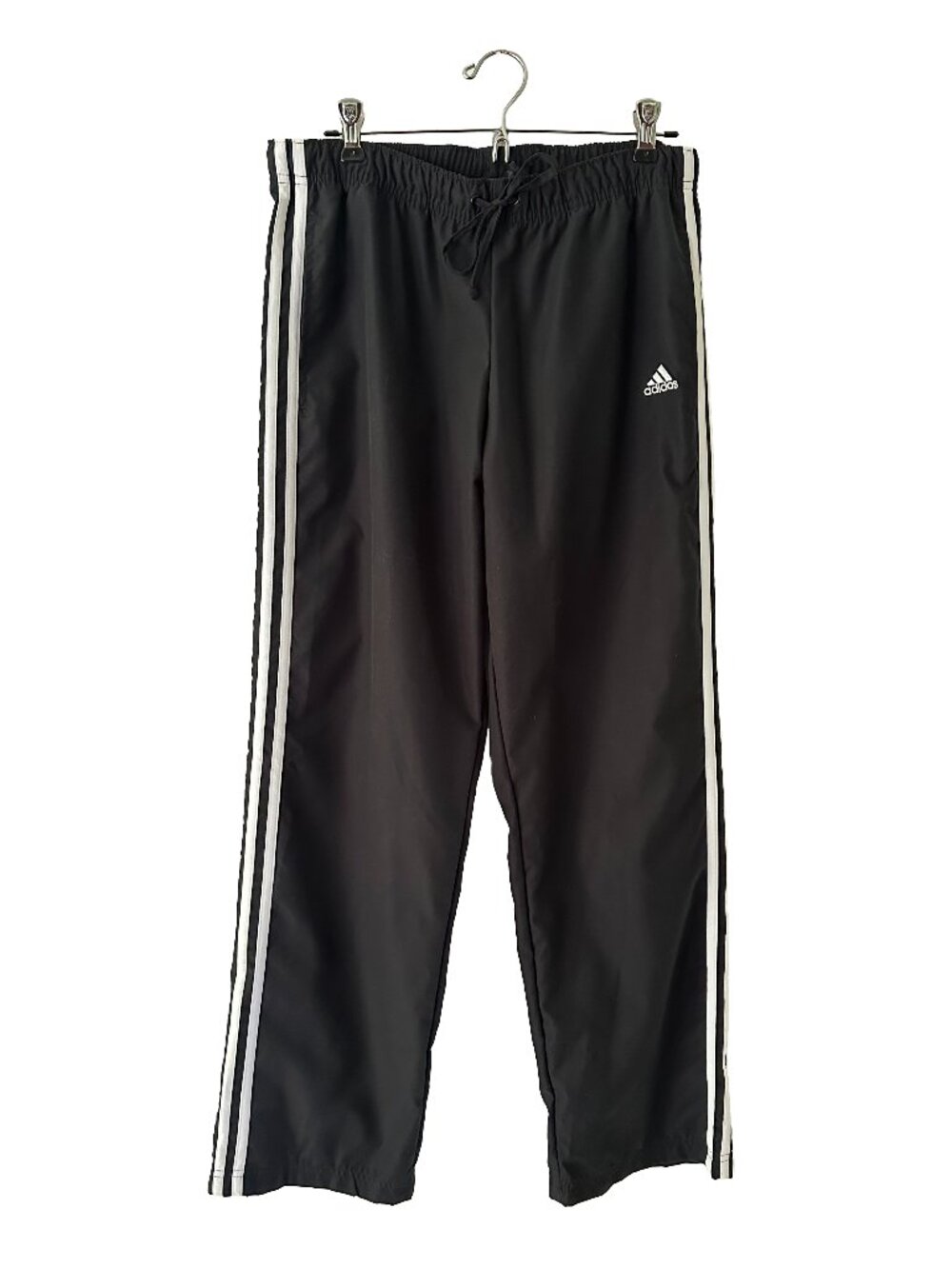 Vintage Adidas Track Pants Black 3 Stripe Y2K Blokette Straight Leg Drawstring